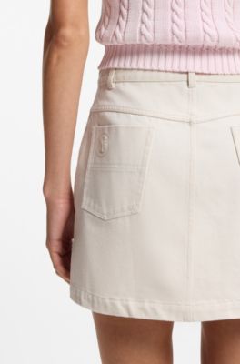 Cotton-twill mini skirt with Happy HUGO logo, Natural