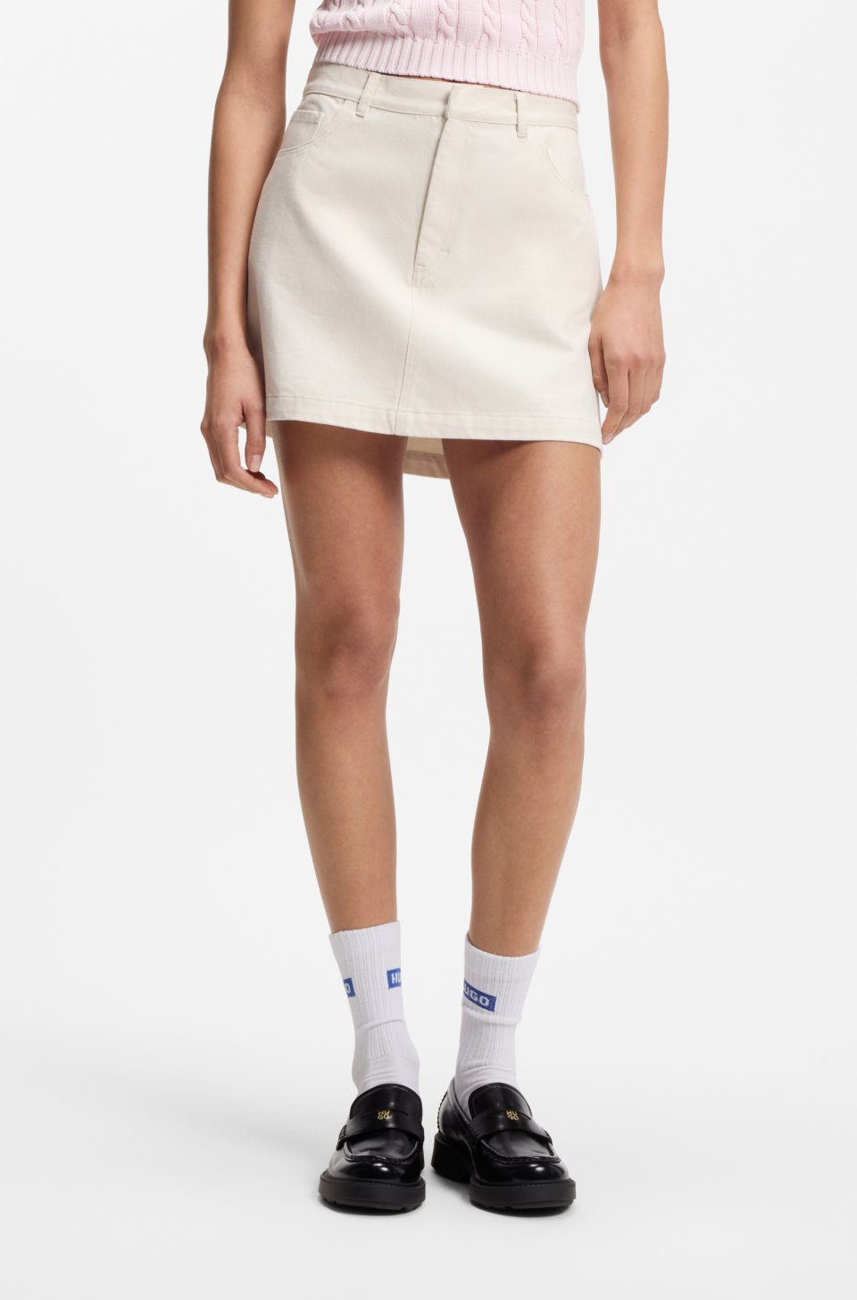 Cotton-twill mini skirt with Happy HUGO logo