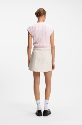 Cotton-twill mini skirt with Happy HUGO logo, Natural