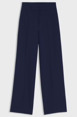 High-waisted wide-leg trousers in stretch fabric, Dark Blue