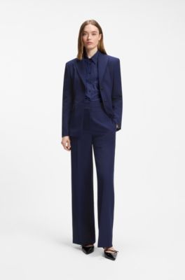 High-waisted wide-leg trousers in stretch fabric, Dark Blue