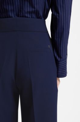 High-waisted wide-leg trousers in stretch fabric, Dark Blue