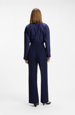 High-waisted wide-leg trousers in stretch fabric, Dark Blue