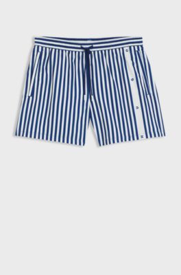 Randiga badshorts med vertikal logga, Bl&aring;