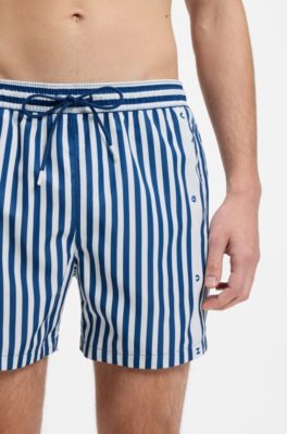Randiga badshorts med vertikal logga, Bl&aring;