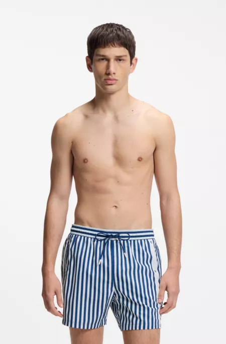 Short de bain à rayures avec logo vertical