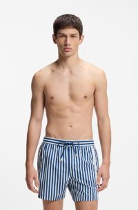 Striped swim shorts with vertical logo, Blue