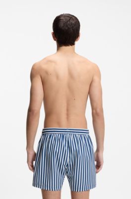 Randiga badshorts med vertikal logga, Bl&aring;