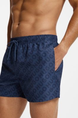 Quick-dry swim shorts with logo print, Dark Blue