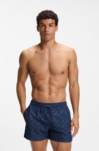 Quick-dry swim shorts with logo print, Light Blue