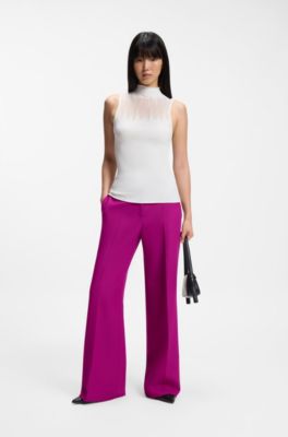 Regular-fit trousers with wide leg, Bordeaux