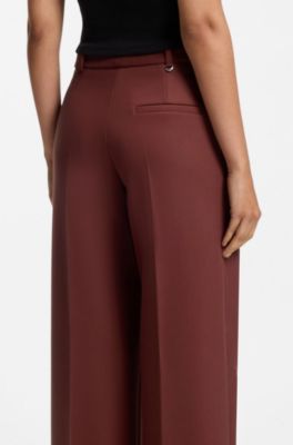 Regular-fit trousers with wide leg, Bordeaux