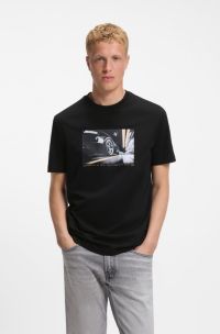 Regular-fit T-shirt in lightweight cotton jersey, Black