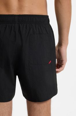 Short-length swim shorts with dual logo print, Black