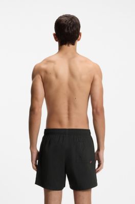 Short-length swim shorts with dual logo print, Black