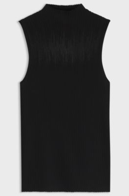 Top in maglia con sezione trasparente, Nero