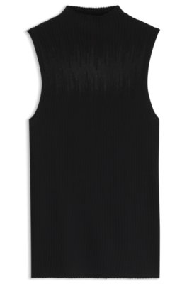 Hugo Donna Nero Top In Maglia Con Sezione Trasparente