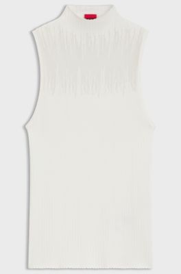 Knitted top with sheer section, Natural