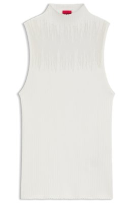 Hugo Donna Colore Neutro Top In Maglia Con Sezione Trasparente