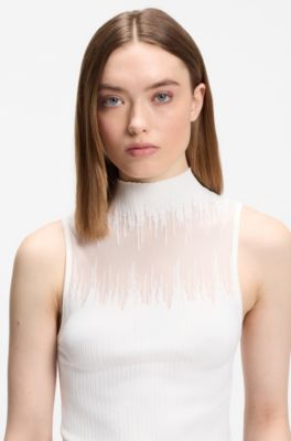 Knitted top with sheer section, Natural
