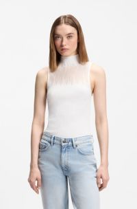 Knitted top with sheer section, White