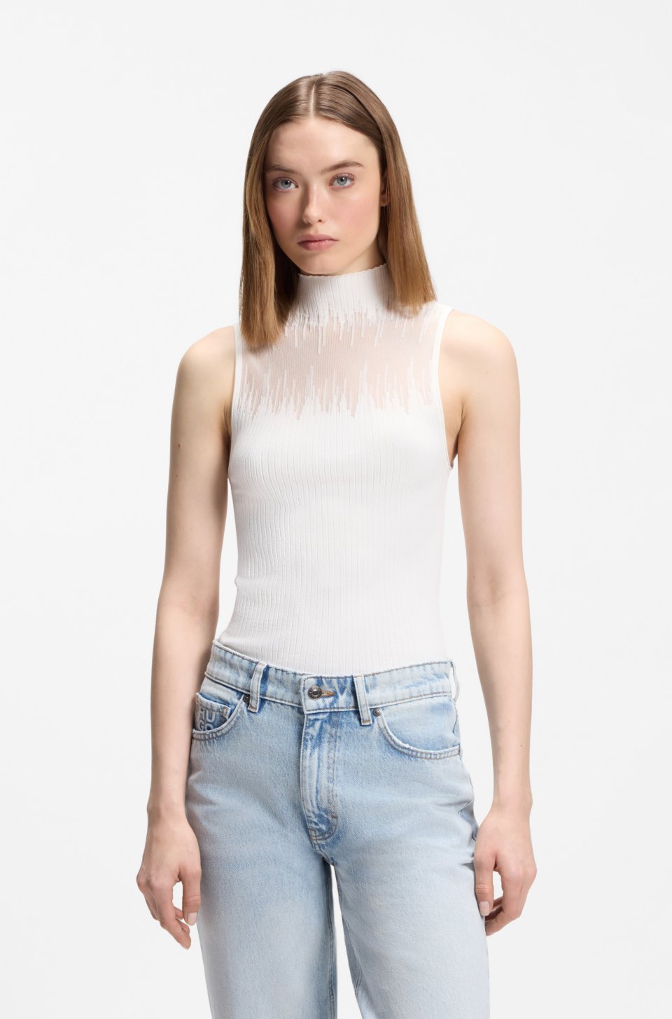 Knitted top with sheer section