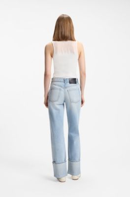 Knitted top with sheer section, Natural