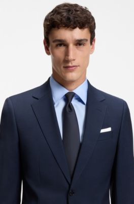 Formal tie with jacquard pattern, Dark Blue