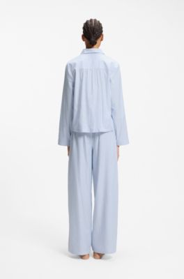 Cotton-blend pyjama shirt with heart logo, Light Blue Stripes