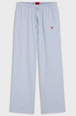 Cotton-blend pyjama bottoms with heart logo, Light Blue Stripes