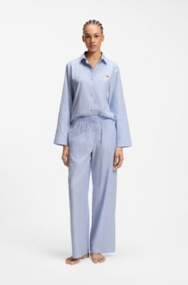 Cotton-blend pyjama bottoms with heart logo, Light Blue Stripes