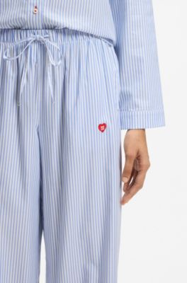 Cotton-blend pyjama bottoms with heart logo, Light Blue Stripes