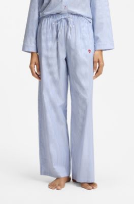 Cotton-blend pyjama bottoms with heart logo, Light Blue Stripes