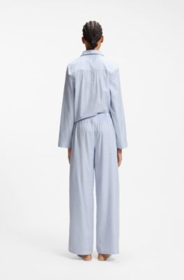 Cotton-blend pyjama bottoms with heart logo, Light Blue Stripes