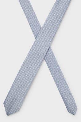 Cravatta in misto seta con motivo jacquard, Celeste