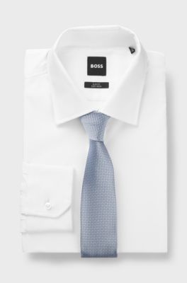 Silk-blend tie with jacquard pattern, Light Blue