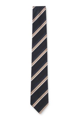 Silk-blend tie with diagonal stripe, Black Stripes