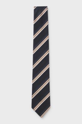 Silk-blend tie with diagonal stripe, Black Stripes