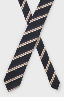 Silk-blend tie with diagonal stripe, Black Stripes