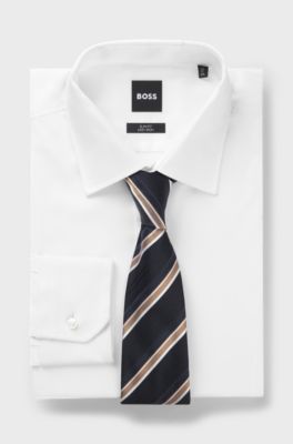 Silk-blend tie with diagonal stripe, Black Stripes