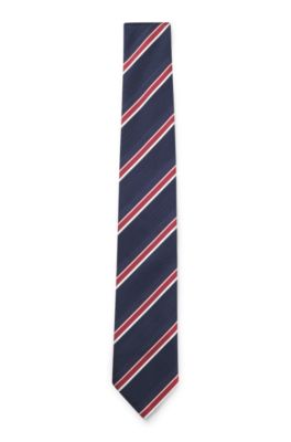 Silk-blend tie with diagonal stripe, Red Patterned