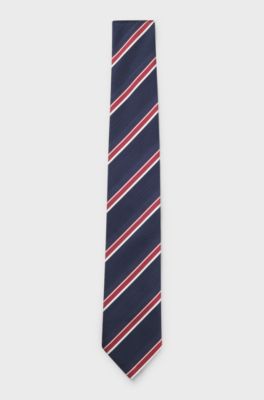 Silk-blend tie with diagonal stripe, Red Patterned