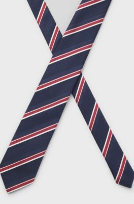 Silk-blend tie with diagonal stripe, Red Patterned