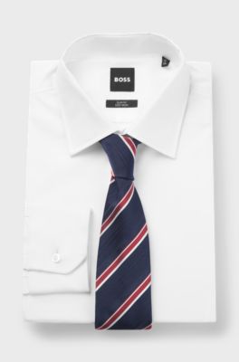 Silk-blend tie with diagonal stripe, Red Patterned