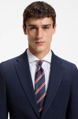 Silk-blend tie with diagonal stripe, Red Patterned