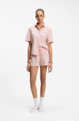 Cotton-blend pyjama set with heart logos, light pink