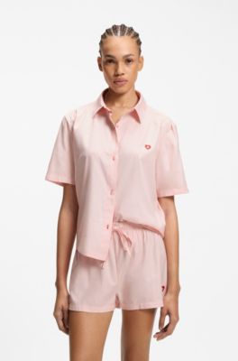 Cotton-blend pyjama set with heart logos, light pink