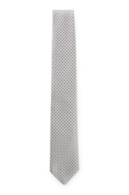 Silk-blend tie with micro pattern, Light Grey