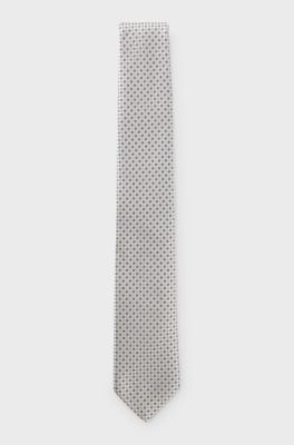 Silk-blend tie with micro pattern, Light Grey