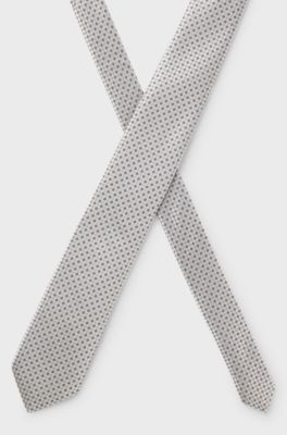 Silk-blend tie with micro pattern, Light Grey